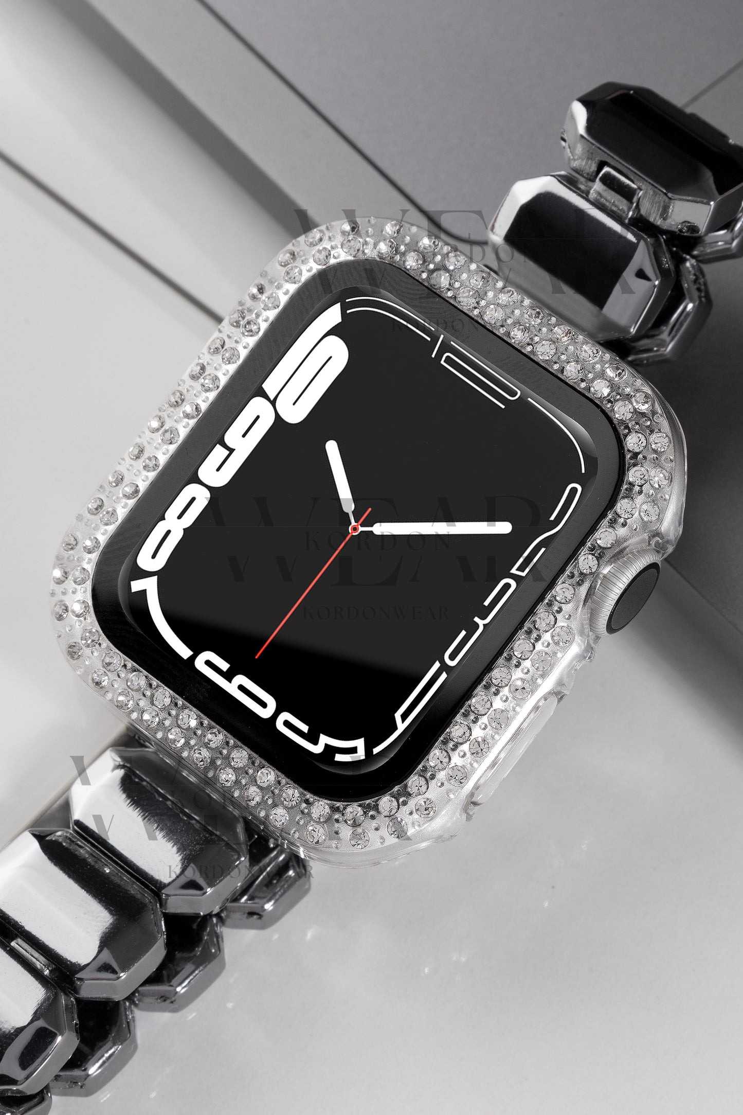 Çift Sıra Taşlı Ekran ve Kasa Koruyucu | Apple Watch Uyumlu Kılıf - Şeffaf