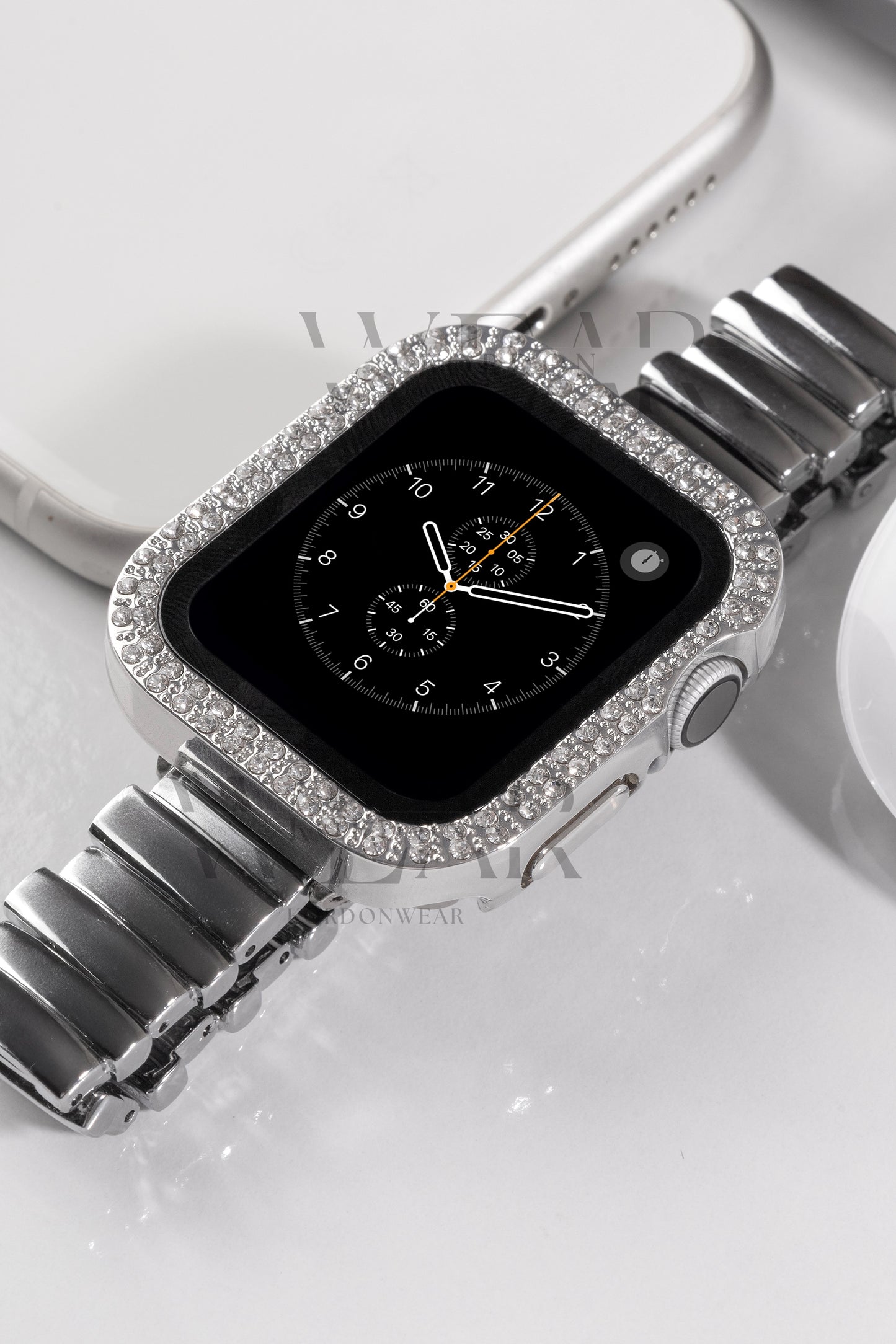 Çift Sıra Taşlı Ekran ve Kasa Koruyucu | Apple Watch Uyumlu Kılıf - Gümüş