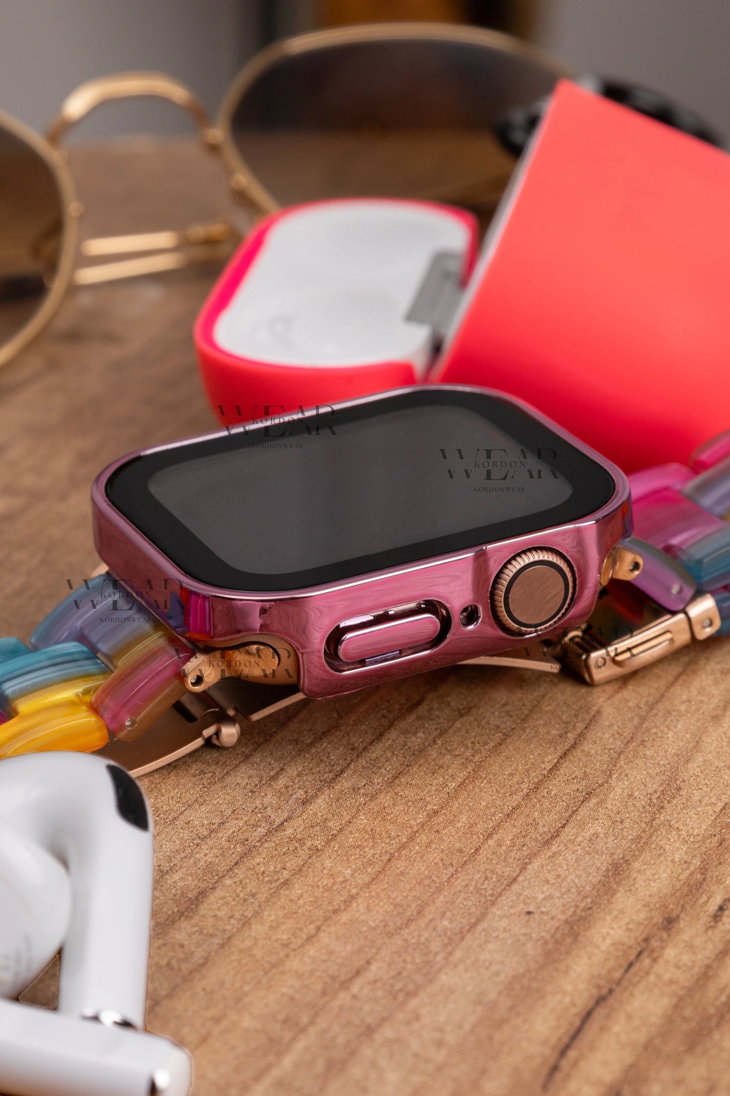 Apple Watch Uyumlu Kasa ve Ekran Koruyucu Su Geçirmez Kılıf – Pembe