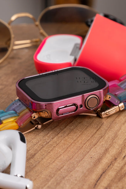 Apple Watch Uyumlu Kasa ve Ekran Koruyucu Su Geçirmez Kılıf – Pembe