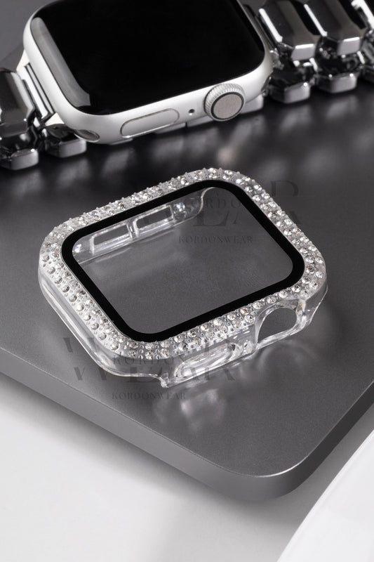 Çift Sıra Taşlı Ekran ve Kasa Koruyucu | Apple Watch Uyumlu Kılıf - Şeffaf