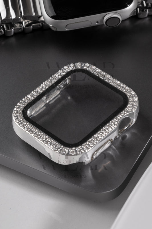 Çift Sıra Taşlı Ekran ve Kasa Koruyucu | Apple Watch Uyumlu Kılıf - Gümüş