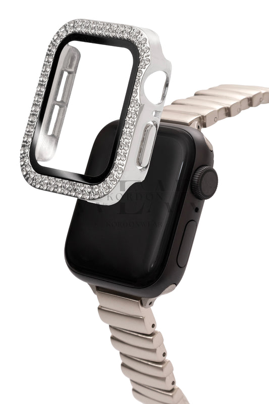 Çift Sıra Taşlı Ekran ve Kasa Koruyucu | Apple Watch Uyumlu Kılıf - Gümüş