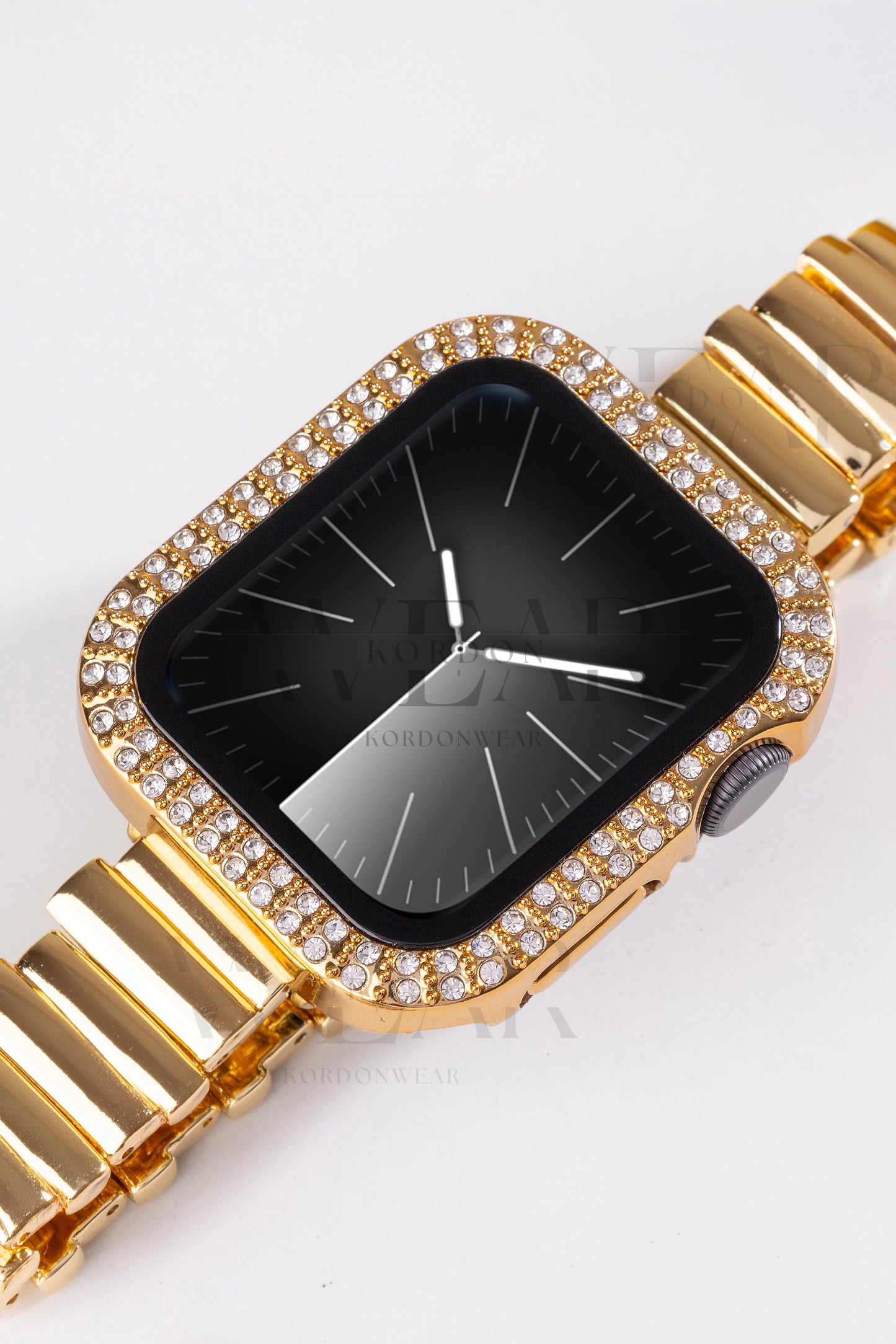 Çift Sıra Taşlı Ekran ve Kasa Koruyucu | Apple Watch Uyumlu Kılıf - Gold